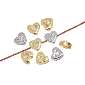 Cuenta espaciadora de corazón de oro o plata para pulsera o collar, dije espaciador de corazón de circonita cúbica para hacer joyas, SPG-SPS141