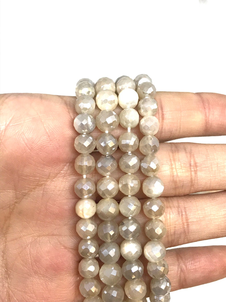 Mystic white moonstone faceted round beads 5.5-6mm 9 inches strand wholesale price