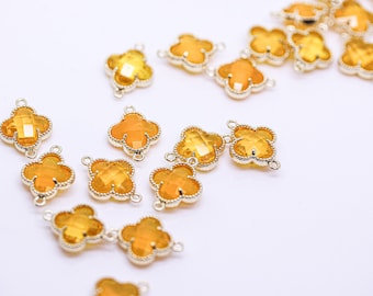 3 PCS of Tangerine Citrine Color Cz Clover Connector, 3 pcs, 12 pcs, 24 pcs WHOLESALE