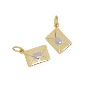 Dije de sobre dorado con sello de corazón, delicado dije de sobre para collar, regalo para alguien querido en el extranjero, CPG834