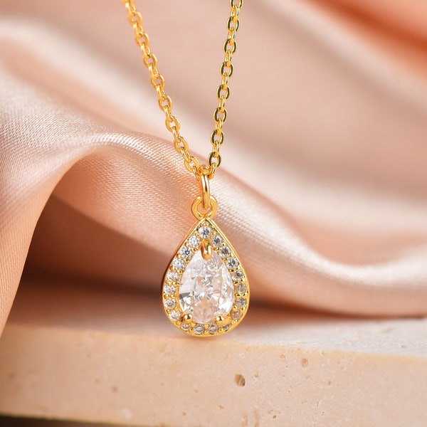 Tear Drop Dainty Gold Charm With Brilliant CZ, Simple Charm For Casual Wear,CPG356