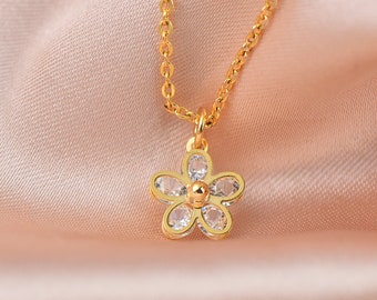 Dainty Flower Charm With CZ, Gold Pave CZ Charm For Necklace Or Bracelet Making,CPG340