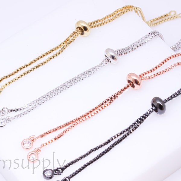 Gold, Silver, Rosegold or Gunmetal Adjustable Bracelet,Half Finished Box Chain,Bracelet making, Rubber Slider,1 pc, 10 pcs, 50pcs, WHOLESALE