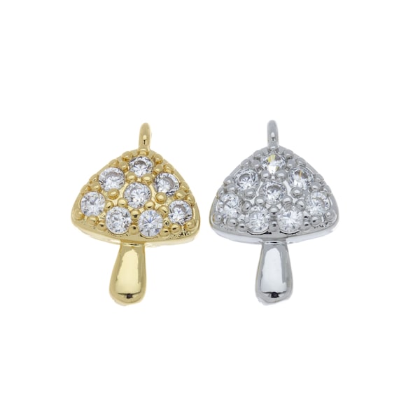 Gold, Rhodium Micro Pave Mushroom Charm, Gold Charm With CZ, Charm For Necklace And Bracelet CPG450, CPS450