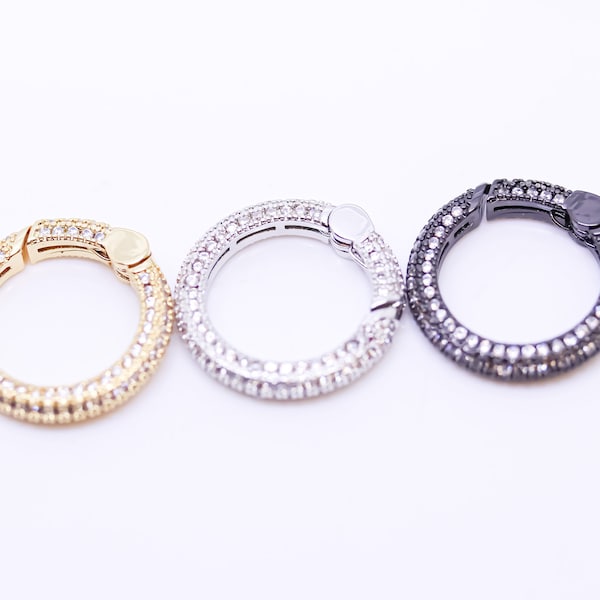 Gold, Silver or Gunmetal Small Full Pave Round Spring Gate Ring, Double Sided, 20mm, 1 pc or 10 pcs, WHOLESALE,CL069