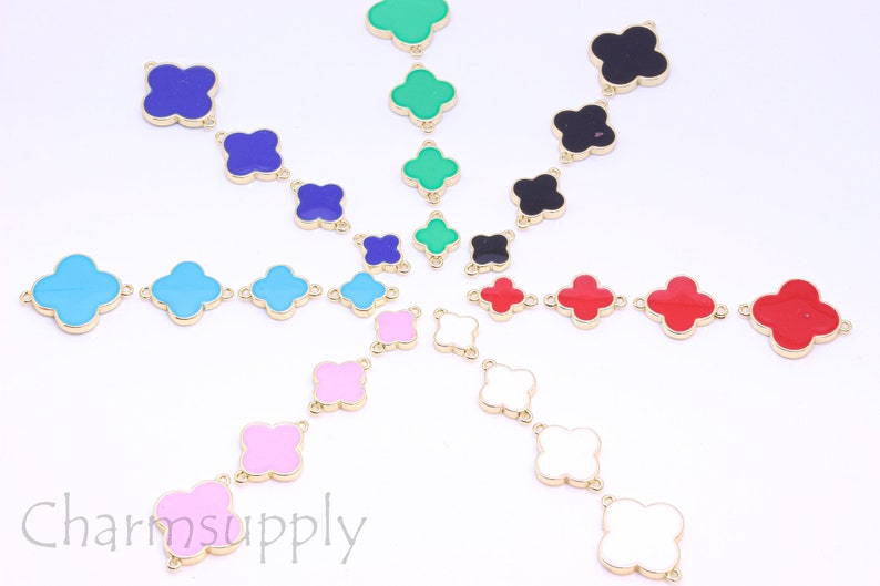 Gold or Silver Enamel Seamless Clover Connectors, 8mm, 10mm, 12mm, 15mm, 7 colors options, 1 pc or 10 pcs, WHOLESALE ECL101-108 image 4