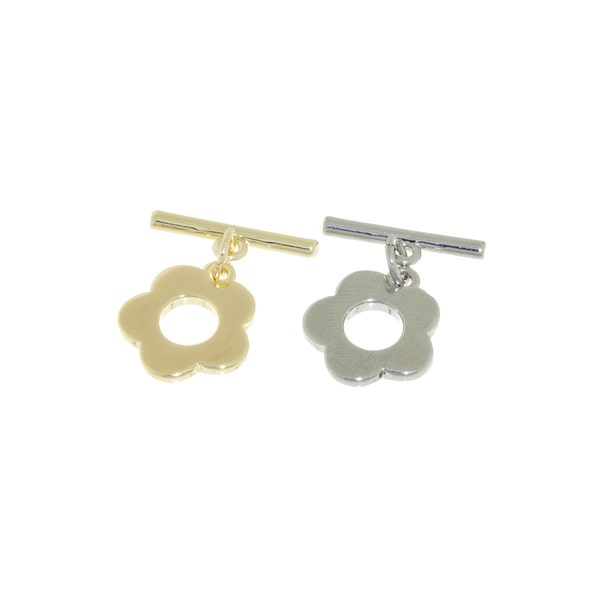 Gold, silver flower Toggle Clasp, 13mm, Cute Toggle Clasp, Bar: 15x2mm, 1 set or 10 sets, WHOLESALE,CLG038-CLS038