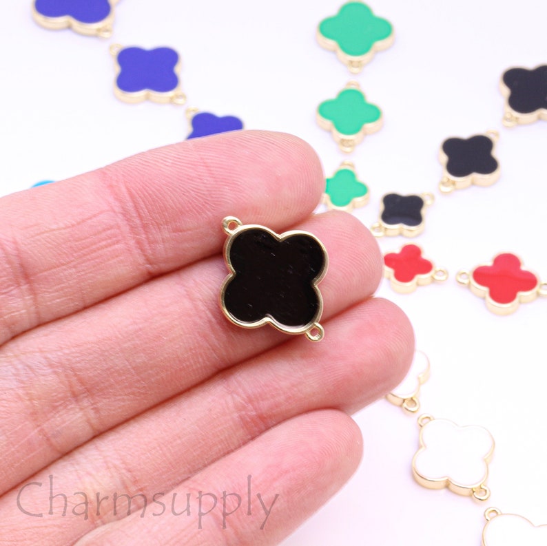 Gold or Silver Enamel Seamless Clover Connectors, 8mm, 10mm, 12mm, 15mm, 7 colors options, 1 pc or 10 pcs, WHOLESALE ECL101-108 image 2