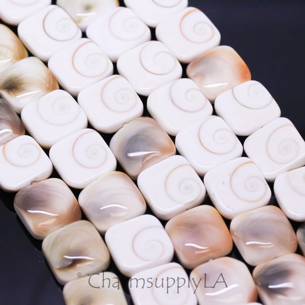 Natural Shiva Shell Flat Square Beads, 14mm, white Shiva Shell, 1 str or 10 strands, WHOLESALE