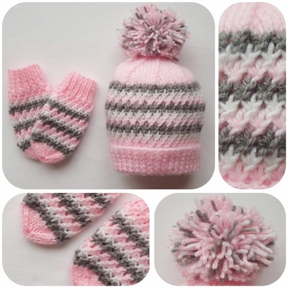pink baby hat and mittens