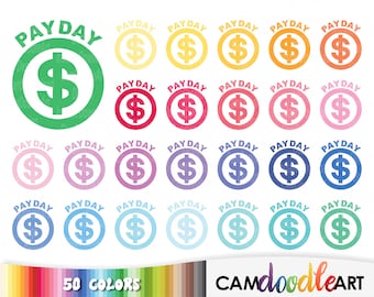 50 Payday Clipart,Money Clipart,Payday Sticker,Payday Reminder,Colorful Money,Scrapbooking,Planner Clipart,Sticker Clipart,png file