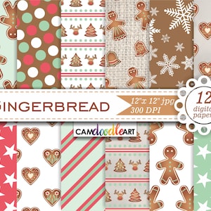Gingerbread Digital Paper Pack,Christmas Digital Paper,Christmas Cookies,Gingerbread Man,Gingerbread Heart,Christmas Baking,Scrapbooking