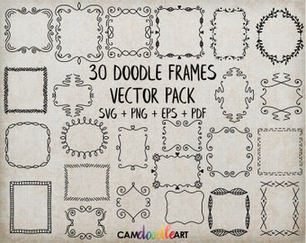 30 Doodle Frames Vector Pack, Hand Drawn Doodle Clipart ,Hand Drawn Frames, Sketch, Drawing, Vector, EPS, PDF, PNG file