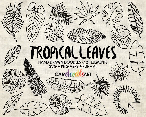 Download 21 Doodle Tropical Leaves Vector Pack Hand Drawn Doodle | Etsy