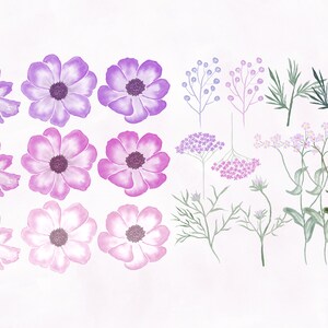 Pink and Purple Watercolor Flowers Clipart Set,Hand Painted Flowers,Watercolor Bouquets,Scrapbooking Clipart,Watercolor Floral, png file image 2