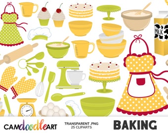 Baking Clipart, Cooking Clipart, Hand Drawn Clip Art, Bowl Clipart, Dough Clipart, Mixer Clipart, Apron Clipart, Kitchen Utensils