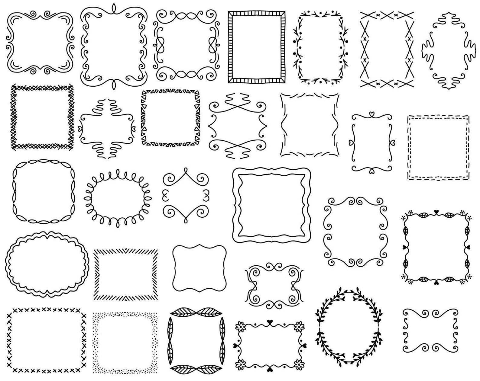 30-doodle-frames-vector-pack-hand-drawn-doodle-clipart-hand-etsy