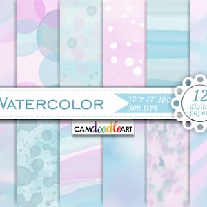 Watercolor Pink and Blue Digital Paper Pack,Scrapbooking Paper, Watercolor Paper