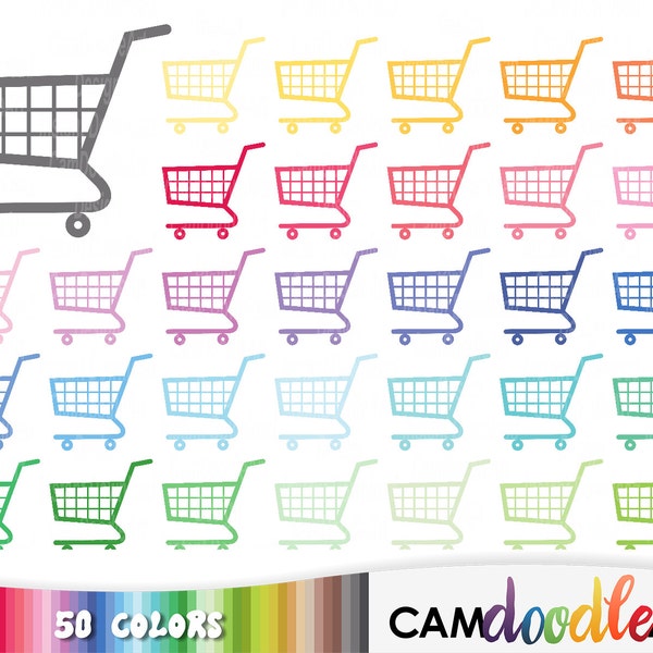 50 Shopping Cart Clipart,Grocery Shop Basket,Grocery Shop Trolley,Shopping Cart Icon,Scrapbooking,Planner Clipart,Sticker Clipart,png file