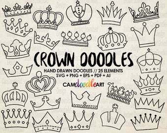 25 Doodle Crowns Vector Pack, Hand Drawn Doodle Clipart ,Hand Drawn Crowns, Sketch, Drawing, Vector, EPS, PDF, PNG, Ai file