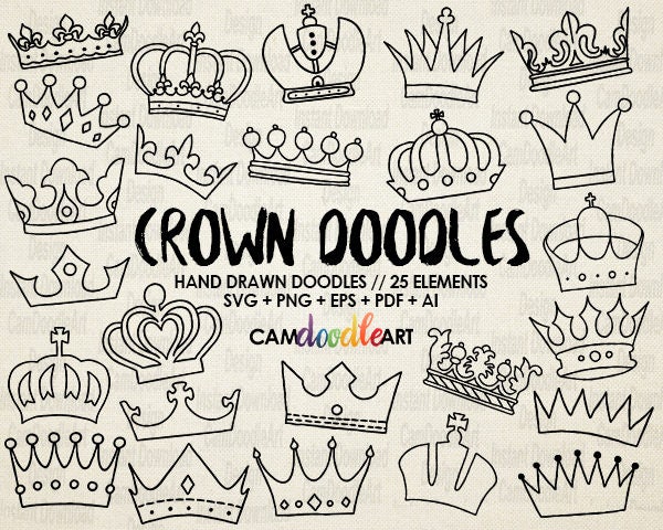 Download 25 Doodle Crowns Vector Pack Hand Drawn Doodle Clipart ...