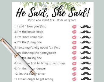 he said/she said |  bridal shower game | succulents