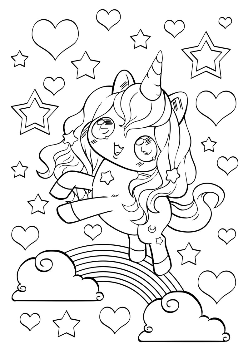 girly girl unicorn birthday coloring book printable coloring etsy