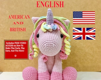 2023 My Girly Unicorn  Amigurumi Crochet Doll Pattern, Craft, Dollmaking, Doll, Crochet, FREE ACCESS to YOUTUBE Video On How To Make Curls