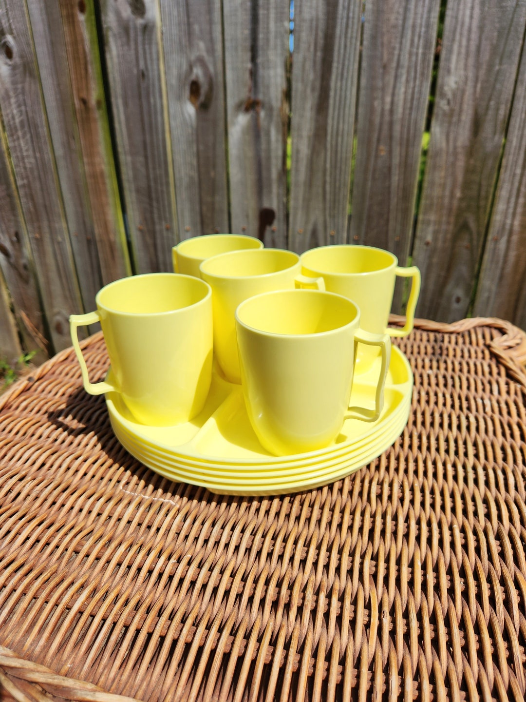 Vintage 1960's Burlington Basket Co hawkeye 5piece Cups and Plates Set