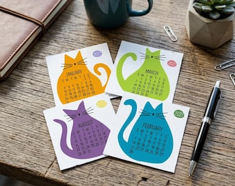 2027 Mini Monthly Cat Calendar: 12 Kitten Silhouettes (3x3 inches/Letter Size PDF Download)