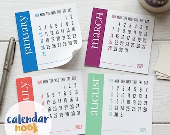 Modern 2027 Mini Calendar: Colorful 3x3 inch Printable (Letter Size PDF Download)