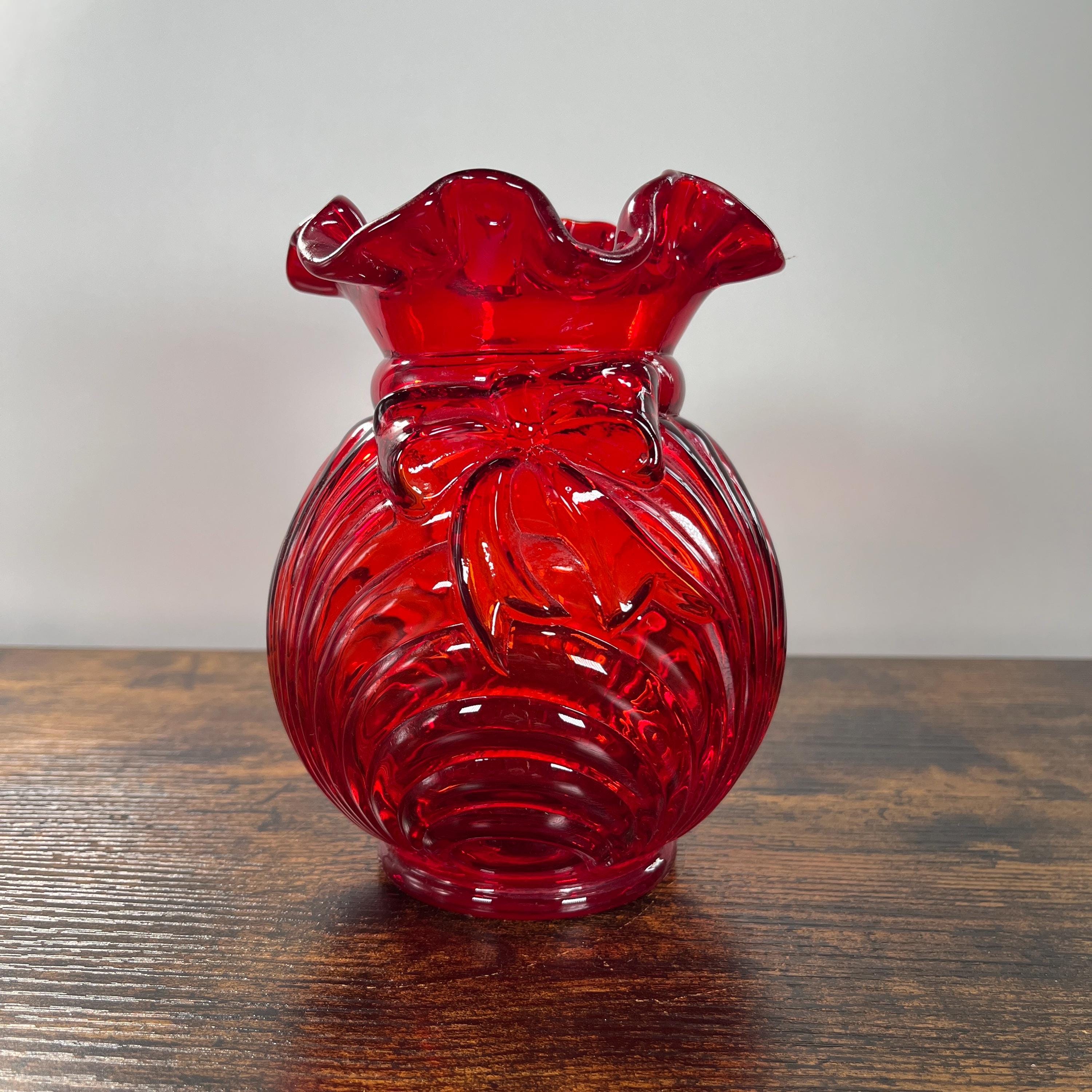 Red Fenton Glass Vase - Etsy