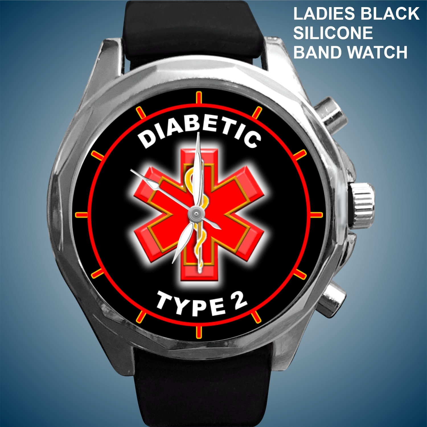 Women Diabetic Type 2 Watches Medical Alert ID Choices of Red or Blue
