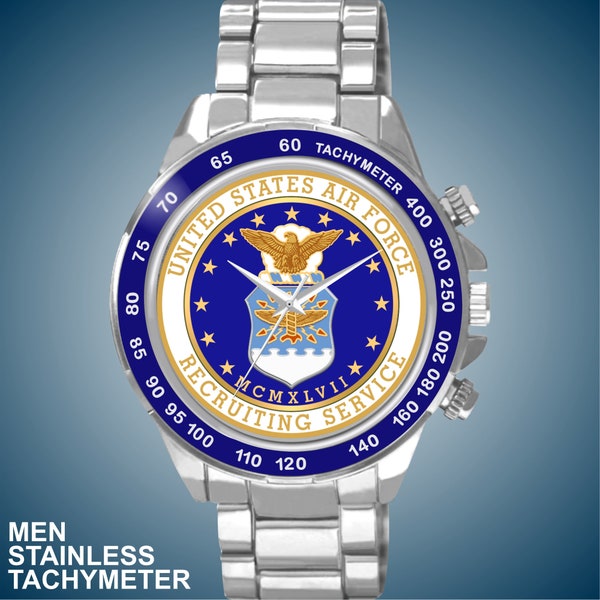 United States Air Force Recruiting Service Choice of New Man's Military Watch Styles and Optional Gift Box