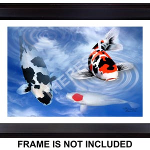 Koi Fish 18&quot;x12&quot; Giclée Print of &quot;Koi In Sky I,&quot; Showa, Shiro Utsuri Japanese Koi Fish Pond from Original Digital Painting by T. L. Baalke
