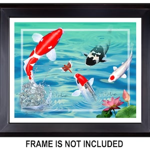 Koi Fish 14&quot;x11&quot; Giclée Print of &quot;Koi Fish Delight,&quot; Japanese Koi Fish Pond from Original Digital Painting by T. L. Baalke