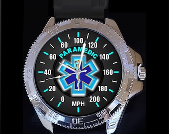 Choice of EMS, EMT or Paramedic Watch Star of Life Cross 1st Responders 200 MPH Speedometer Gauge New Men Watches