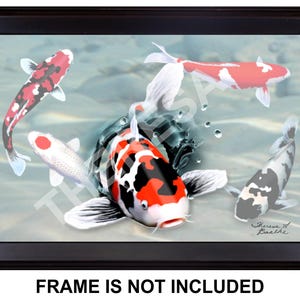 Koi Fish 18&quot;x12&quot; Giclée Print of &quot;Breaking Out From The Rest,&quot; Showa Japanese Koi Fish Pond from Original Digital Painting by T. L. Baalke