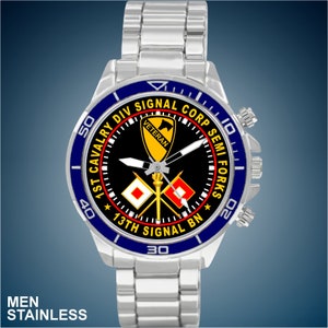 United States Army 1st Cavalry Division Signal Corp Semi Forks 13th Signal BN Choice of New Man&#39;s Watch Styles
