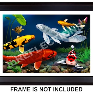 Koi Fish Giclee Print 18&quot; x 12&quot; of &quot;Joyful Koi,&quot; Japanese Koi Fish Pond from Original Digital Painting by T. L. Baalke