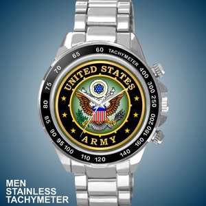 United States Army, Veteran or Retired or Retired Veteran, Seal Coat of Arms Choice of New Man’s Watch Styles and Optional Gift Box