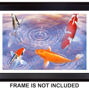 Koi Fish Giclée Print 18&quot;x12&quot; of &quot;Koi In Sunset,&quot; Japanese Koi Fish Pond from Original Digital Painting by T. L. Baalke