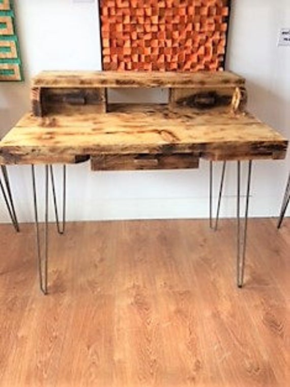 Reclaimed Wooden Desk On Hairpin Legs Etsy