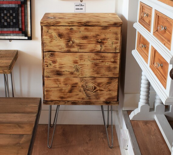Reclaimed Wooden Chest Of Drawers On Hairpin Legs Etsy