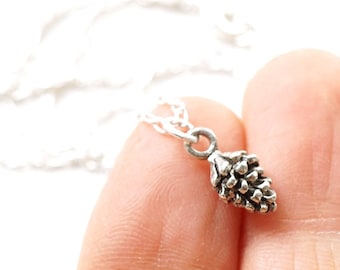 ON VACATION,  Tiny Pinecone Necklace, Sterling Silver Chain Dainty charm Pine cone Rustic Woodland Nature Necklace