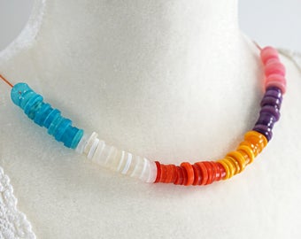 ON VACATION,  Retro Color Block Necklace Rainbow Colorful Thin Button Necklace Eco Friendly String Statement necklace