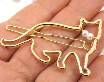 Pinza para el pelo de gato plateada con collar de perlas, regalo para mascotas