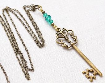 OP VAKANTIE, Skeleton-sleutelhanger, sierlijke blauwgroen kristallen ketting Wire Wrapped sleutelhanger sleutelhanger