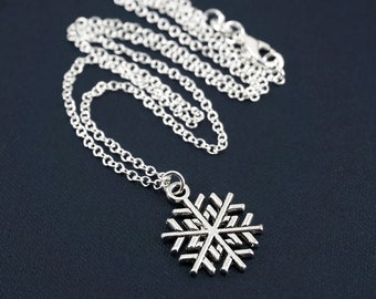 ON VACATION, Silver Snowflake Necklace, Sterling Silver Chain, Snowflake Charm Pendant, Christmas Present, Men Necklace