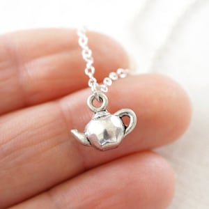 ON VACATION,  Dainty Miniature Tiny Teapot Necklace Petite Charm Minimal Sterling Silver Chain Alice in Wonderland small